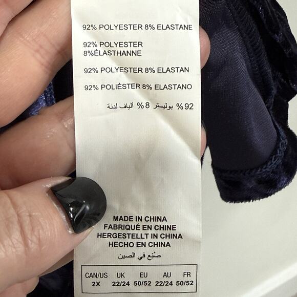 Michel Studio Blue Crushed Velvet Lace Babydoll Top Sz 2X Boho Witchy Flowy Goth - Picture 6 of 8